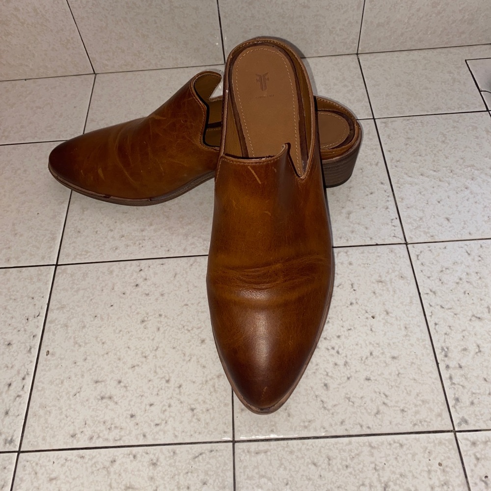 Frye Brown Leather Mule Clogs
